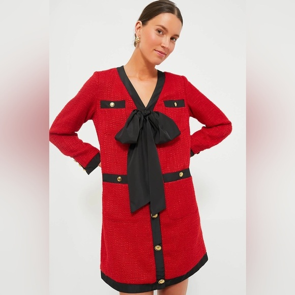 Red Coco Tweed Bow Dress POMANDER PLACE